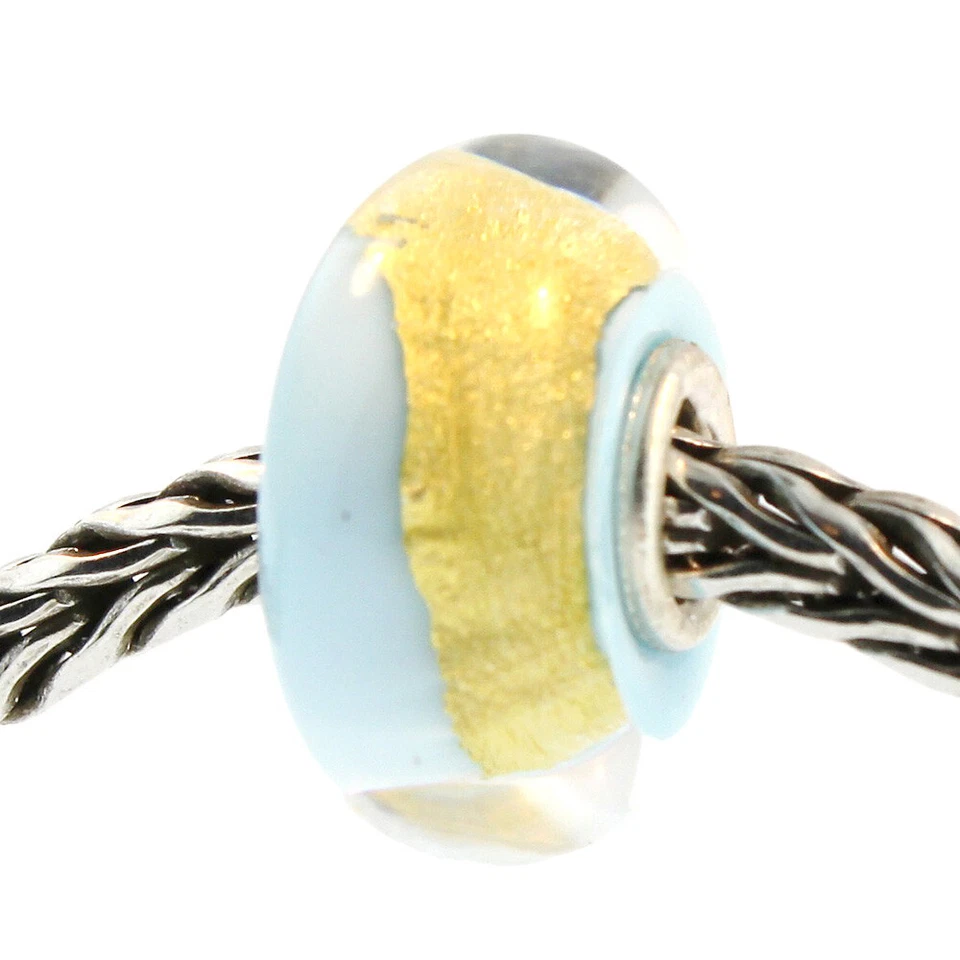 Authentic Trollbeads Glass 62017 Light Blue Gold 0