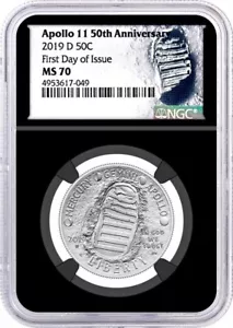 2019 D 50C Apollo 11 50th Anniversary Half Dollar NGC MS70 First Day of Issue - Picture 1 of 2