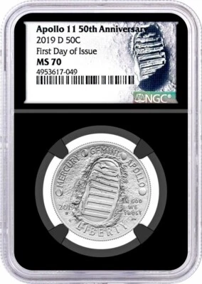 2019 D 50C Apollo 11 50th Anniversary Half Dollar NGC MS70 First Day of Issue - Image 1 of 2