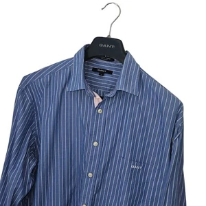 CAMISETA Para Hombre GANT Premium GEORGICA POPELINA Azul Patrón RAYAS Talla L *En muy buena condición* - Imagen 1 de 9