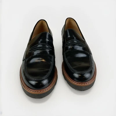 Stuart Weitzman Women's Black Patent Leather Penny Loafers 7.5M Vero Cuoio - Image 1 of 4