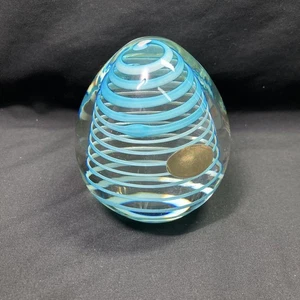 Murano Glass Paperweight Egg Shape Blue & White Porcelain 9cm Used - Picture 1 of 7