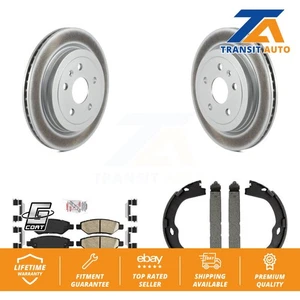 Rear Disc Coated Rotors Ceramic Pads & Parking Brake Shoes Kit For Cadillac CTS - Picture 1 of 12