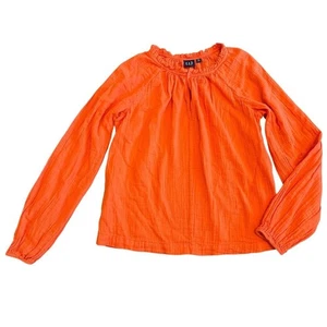 Camisa Top Blusa Gap Naranja Brillante Manga Larga Cómoda Gasa Cuello Redondo Talla Pequeña - Imagen 1 de 10