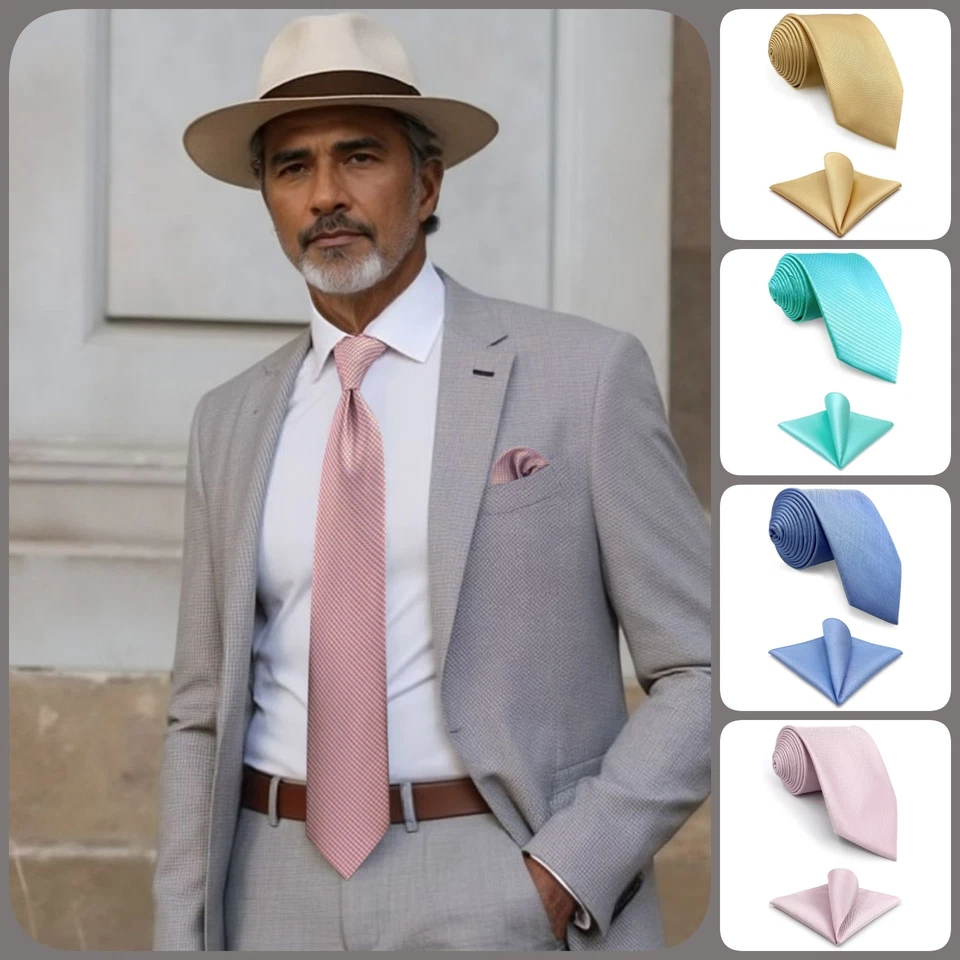 Juego de corbata S&W SHLAX&WING para hombre corbata extra larga con bolsillo cuadrado color liso Foto 1 de 1