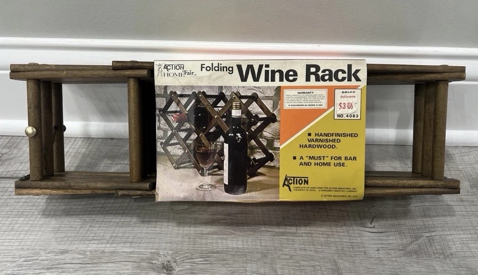 Vintage Wood Wine Rack 8 Bottle Collapsible Accordion Foldable Expandable 1976 - Image 1 of 4