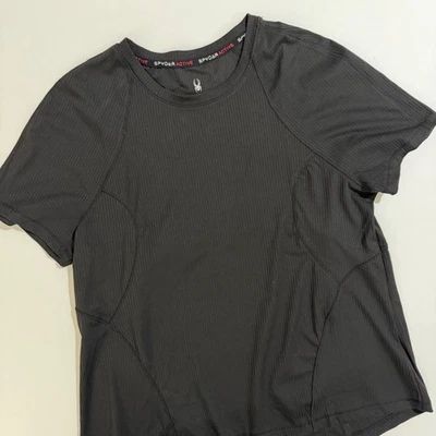 Camiseta deportiva acanalada negra Spyder Active para mujer Top L manga corta gimnasio entrenamiento Foto 1 de 4
