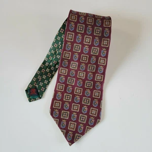 Tommy Hilfiger Men Tie Geometric Burgundy Gold Italian Silk Necktie 56" L 3.75"W - Picture 1 of 7