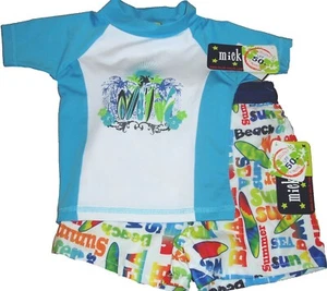 Boys Trunks Swimsuit 2 pc Set Rash Guard Top Bathing Swim Suit Surfboard - Picture 1 of 3
