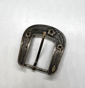 Chet Vogt Vintage Sterling Silver 14k Gold Ruby 1 Inch Belt Buckle - Picture 1 of 8