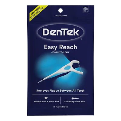 DenTek Complete Clean Easy Reach Floss Picks No Break No Shred 75 Ct Oral Care