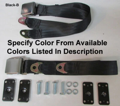 Vintage Import 2 Point Lap Seat Belt (2) + Retrofit Mounting Kit -Specify Color- - Image 1 of 4
