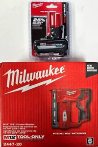 NEW Milwaukee 2447-20 M12 Cordless Compact 3/8" Crown Stapler, 1) 5.0 AH Battery - Picture 1 of 5