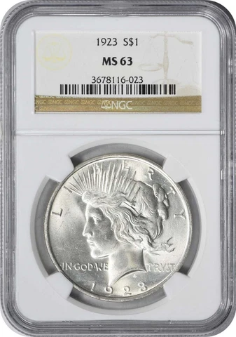 1923 Peace Silver Dollar MS63 NGC Cover
