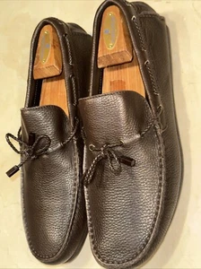 ERMENEGILDO ZEGNA MENS DARK BROWN PEBBLED LEATHER DRIVER/LOAFER US SIZE 10 $598 - Picture 1 of 10