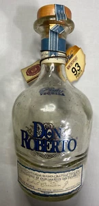 Don Roberto Plata Tequila Bottle Rounded Bubble Glass EMPTY Retro Blue Label - Photo 1/15