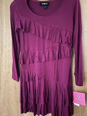 Amy Byer 女孩梅色荷叶边长袖连衣裙 M 码(10/12) — 第 1/3 张图片