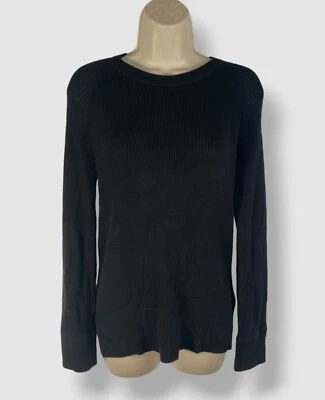 $1590 The Row Women's Black Visby Cashmere Rib-Knit Long Sleeve Top Size M - Image 1 of 3