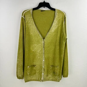 Gerry Weber Sweater Womens 44 Chartreuse Cardigan Rhinestone Minimalist Pockets - Picture 1 of 8
