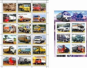 Foglio francobolli + blocco Tata Truck company 2021 emissione Abkhazia - Foto 1 di 1