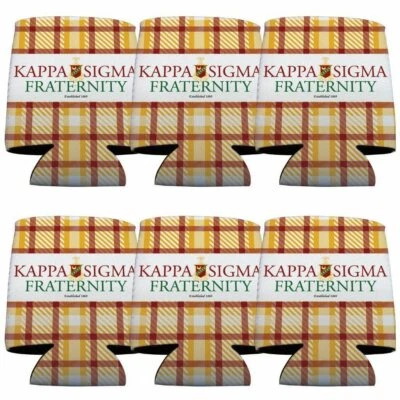 Kappa Sigma Can Cooler Set of 6 - Plaid FREE SHIPPING - Image 1 of 2