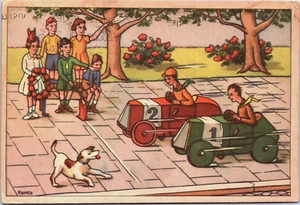 Children Car Race Roned Vintage Postcard BP24 - Picture 1 of 2