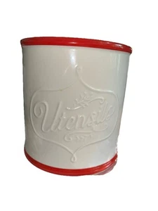 The Pioneer Woman White Linen Red Edge Stoneware Crock Utensil Holder - Picture 1 of 4