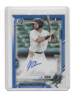 2021 Bowman Chrome J.D. Orr Blue Mojo Auto /150 Miami Marlins 1st Bowman - Image 1 of 2