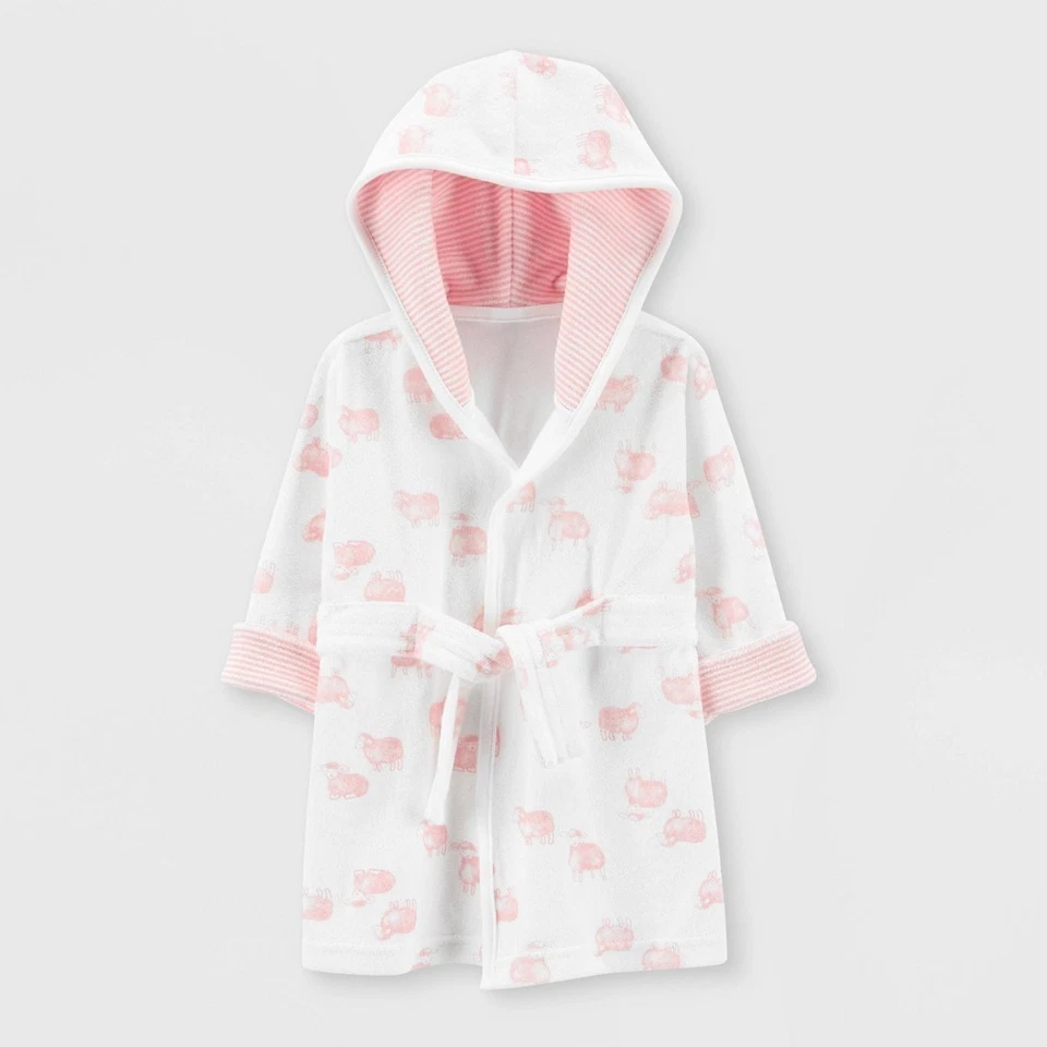 Carter’s Baby Girl Hooded Robe 0–9M Pink Sheep Print