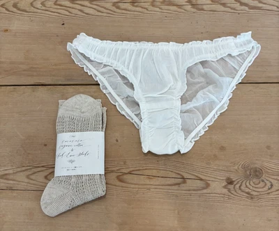 Coco Coco Japanese Linen Lace Socks & Germain des Pres White Cotton Panties New - Image 1 of 4