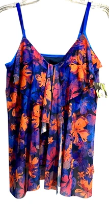 Nuevo con etiquetas Camiseta Tankini Mazu Natación Talla 14 Nivel Drapeado Malla en Flores Iridiscentes $70 Nueva Foto 1 de 4