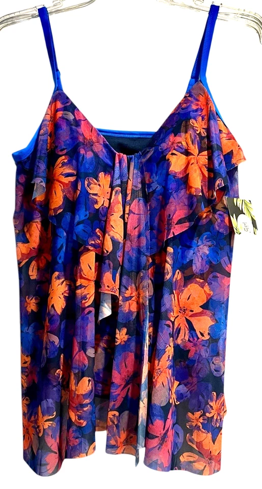 Regata nova com etiquetas Mazu Swim tamanho 14 drapeada de malha em flores iridescentes $70 nova - Imagem 1 de 4