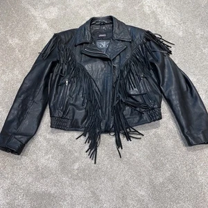 Vintage Bermans Street Legal Black Leather Fringe Motorcycle Jacket Woman’s 12 - Picture 1 of 12
