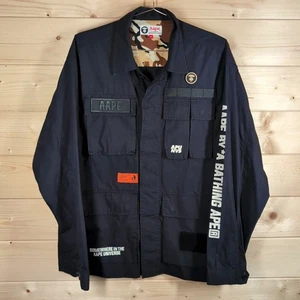 Aape By A Bathing Ape M65 Large Black Utility Military Shirt Jacket Overshirt - Picture 1 of 21