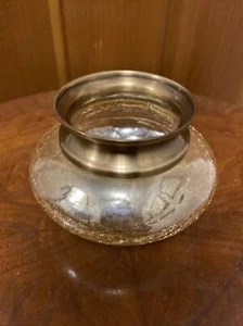 Gold Crackle Glass Bowl Vase, Brass Rim 3.5” H X 5.5” W - Picture 1 of 4