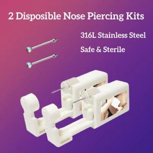 2 Colorful Stud Nose Disposible Self Piercing Kits 316L Stainless Steel - Picture 1 of 7