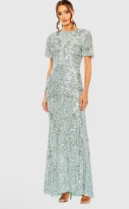 Abito vestito Mac Duggal taglia 18 blu francese manica svasata paillettes 93932 $998 - Foto 1 di 14