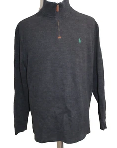 Ralph Lauren Polo Cotton Sweater 1/4 Zip Cotton Dark Gray Jumper Pullover XL - Picture 1 of 6
