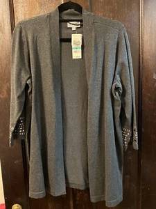 JM Collection Women's Charcoal Heather Gray Open Cardigan Size 0x - Picture 1 of 6
