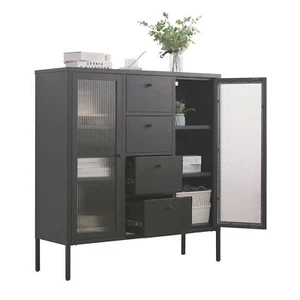 Kommode Highboard Sideboard Paris aus Metall mit 4 Schubladen und Glastüren - Bild 1 von 8