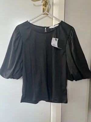 BLACK PUFF SLEEVE WOMENS OCCASIONWEAR TOP SIZE SMALL MANGO  - BNWT - Image 1 of 4
