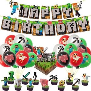 TNT Balloon Minecraft Party Decoration Cake Topper Pixel Birthday Party Supplies