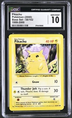 CGC 10 4TH PRINT Pikachu Base Set Unlimited #58 Non Holo 1999-2000 UK Late Print - Image 1 of 2