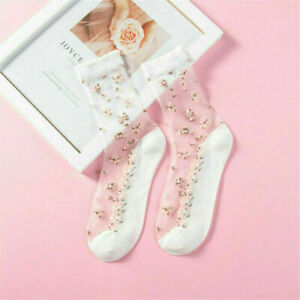 Women Transparent Thin Flower Lace Socks Crystal Silk Short Ankle Socks Summer