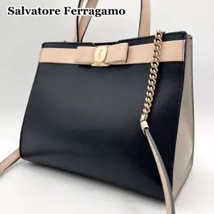 Salvatore Ferragamo Handtasche 2-Wege Leder schwarz pink echt aus Japan - Bild 1 von 24