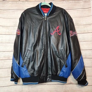 Atlanta Braves MLB Leather Bomber Jacket Men's 2XL Vintage G-III Carl Banks - Picture 1 of 21