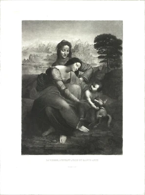Grabado 1985 LEONARDO DA VINCI La Vierge, l'Enfant Jesus et St. Anne 30" x 22,5" Foto 1 de 4