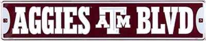 SEÑAL DE CALLE DE METAL TEXAS A&M AGGIES 24"" X 5"" AGGIES BLVD BULEVARD BULEVAR - Imagen 1 de 5