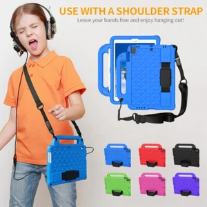 For iPad 6th 5th Generation Air 1 2 Pro Kids EVA Stand Case With Shoulder Strap - Picture 1 of 54