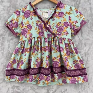 Matilda Jane Lilac Bouquet Wrap Top Girl's 12 Puff Sleeve Ruffle Floral Blouse - Picture 1 of 8